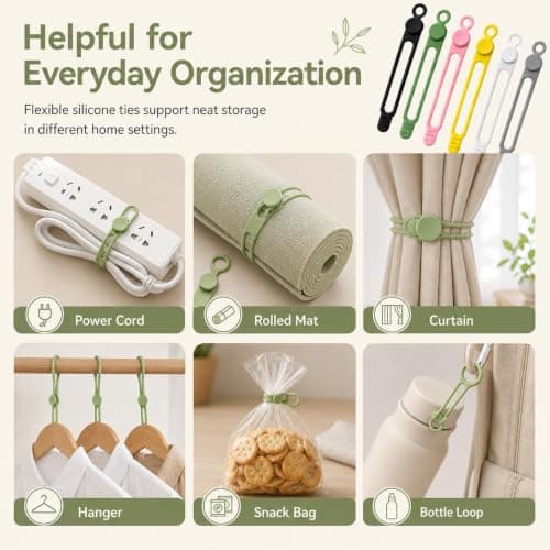12 Pack Silicone Cable Ties Reusable Cord Organiser Multi-Colour — view 4