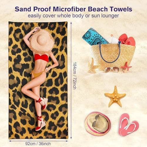 Violetpos Classic Leopard Print Beach Towel, Extra Large 180x90 cm 250GSM Microfibre, Sand Free Quick Dry, Ideal Vacation Gifts with Carry Bag for Pool Cruise Camping — view 5