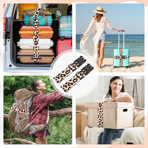 MOTONG 2 PCS Leopard Print Luggage Straps Adjustable Suitcase Straps Personalised Luggage Straps Suitcases Heavy Duty Suitcase Belts Thickened Luggage Belt with Quick Release Buckle — view 6