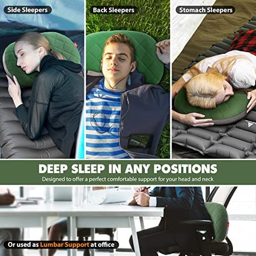 HIKENTURE Camping Pillow, Ultralight Inflatable Pillow with Cover Green — view 6