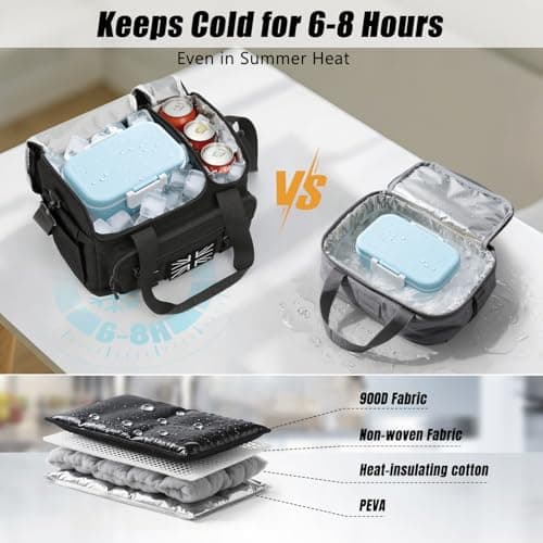 Insulated Lunch Bag for Men, 15L Cool Bag with Hot/Cold Compartment — view 4