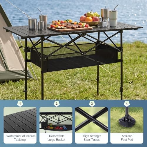 ALPHA CAMP Folding Camping Table, Adjustable Height Roll-up Picnic Table — view 5