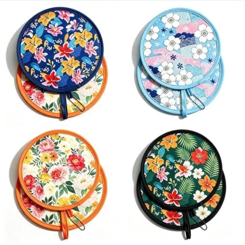 Skynelle Hand Fan 8 Pack Round Folding Portable Paper Fans Japanese Chinese Style Summer Cooling for Wedding Party Festival Home Decor Photo Props Outdoor Events Reusable Decorative Handheld Set