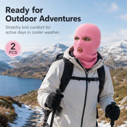 Trevixor 2 Pcs Pink Balaclava, Full Face Balaclava for Women, 3 Hole Ski Mask and Pink Mask for Costume Parties, Outdoor Activities and Photo Props — view 6