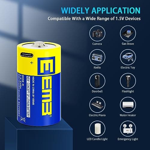 EEMB D 1.5V Rechargeable Battery,5550mWh,USB C,2 Pack — view 5