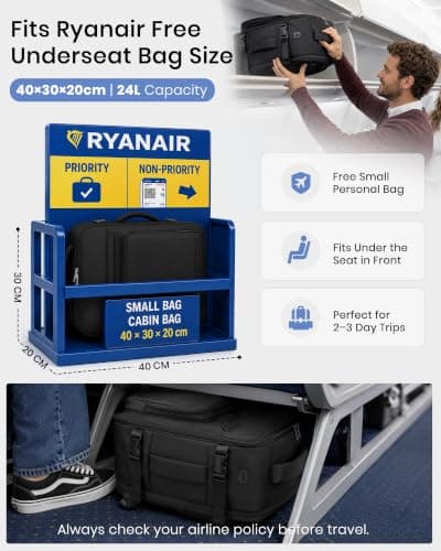 Kono Ryanair Cabin Bag 40x30x20, Underseat Travel Backpack, Black Classic — view 2