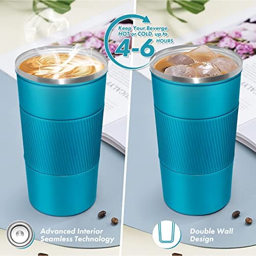 Dycietx Travel Mug with Leakproof Lid, Insulated Reusable Coffee for Hot&Cold Drinks/Tea, Portable Stainless Steel Thermal Takeaway Cup Car/Outdoor/Picnic/ Office/School (510ml Blue), CM03RD — view 4