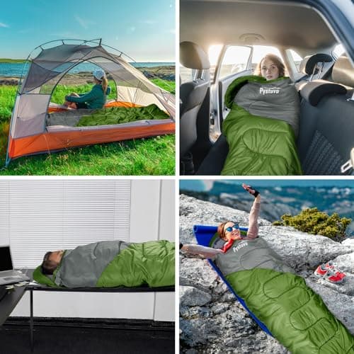 Pystuvo Sleeping Bag for Adults,4 Season Sleeping Bag,Lightweight,Waterproof Indoor & Outdoor Use,Green+Gray — view 5