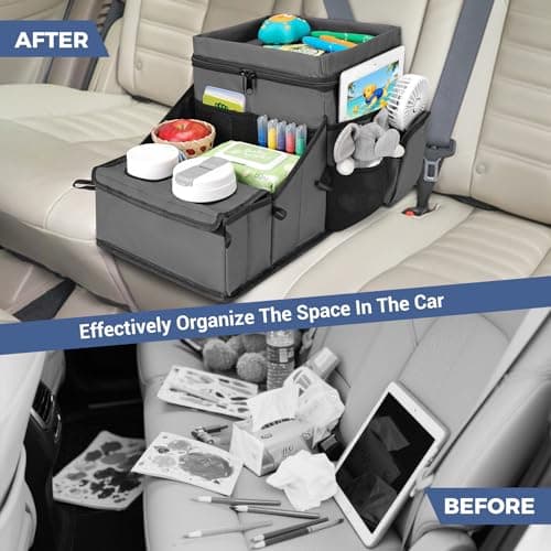 INFANZIA Car Seat Organizer, Backseat Van Organizer with Cup Holders for Car Front Passenger and Back Seat, Carseat Storages with Cooler Compartment for Kids and Adults for Toy, Snacks (Gray) — view 6