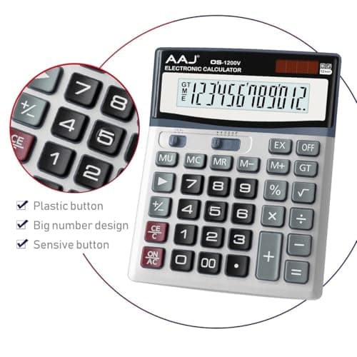AAJ 12 Digit Desk Calculator Jumbo-Large Buttons-12 Digits-Large Eye Angled Display- Light and portable Calculator-For Home and Office use-Solar and Battery Powered (Battery Included) — view 3