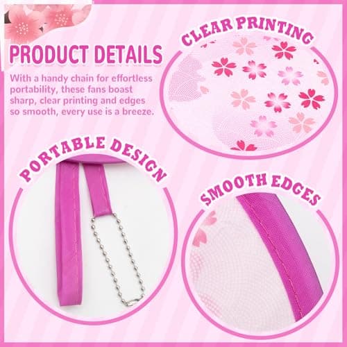 Grantop 8Pcs Japanese Style Foldable Fan Set,Summer Round Folding Hand Fan,Portable Handheld Folding Fan for Festival Costume Party Wedding Gifts Home Decor Home Office — view 3