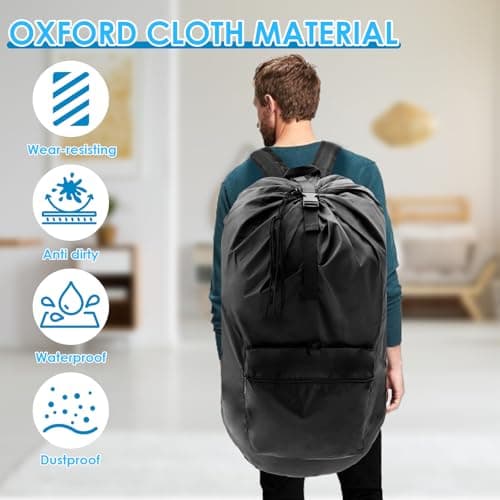 NIHUIFDPY Laundry Backpack, Travel Laundry Bag with Adjustable Straps and Pocket, Waterproof Oxford Dirty Wet Clothes Bag with Drawstring for Gym Swimsuit Workout Yoga Beach Pool — view 5