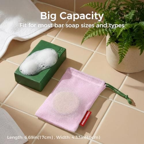 ZOMCHI Mesh Soap Bags for Shower, Body & Shampoo Bars, 3 Pack, Pink — view 6