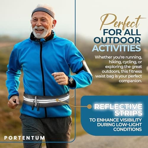 PORTENTUM Running Belt with Waterproof Adjustable Elastic Strap, Unisex Sweatproof waistpacks with Large Capacity, Perfect for Running and Outdoor Activities — view 6