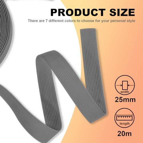 KINETOX 20m Light Grey Webbing Strap 25mm Polypropylene Webbing Strap Heavy Duty Anti-Slip UV Resistant Twill Tape Fabric for DIY Enthusiasts Campers to Repair Bags Pet Leashes Camping Gear Luggage — view 2