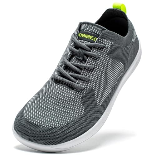 HOBIBEAR Women Barefoot Shoes Men Wide Toe Box Trail Running Mesh Trainers Breathable Comfortable Zero Drop Sole Minimalist for Outdoor Casual Daily Gym Travel Training Walking Grey 8.5