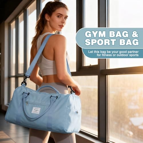 WEPLAN Gym Bag Womens Men Sports Fitness Bags Weekend Overnight Bag Travel Duffle Bags for Women with Shoes Compartment Wet Pocket,Holdall Hospital for Swimming Carry on Hand Luggag,A3-Sky Blue — view 2