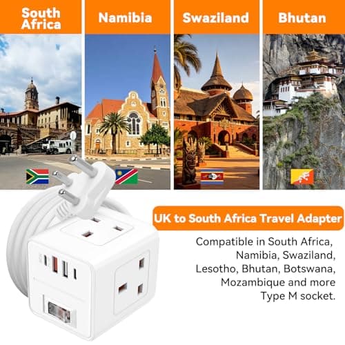 UK to South Africa Plug Adapter,3 Way UK to SA Plug Adaptor with 4 USB — view 3