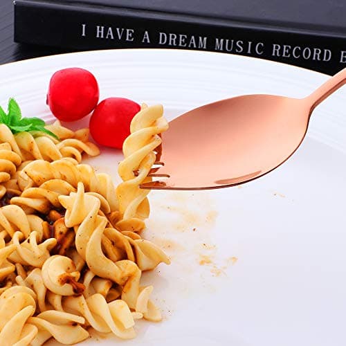 BISDARUN Noodle Sporks 2 in 1 Fork and Spoon Combination Rose Gold 6pcs Stainless Steel Long Handle 8.39 inches Pasta Fruit Forks Soup Spoons for Travel Camping Work Lunch Meals — view 2