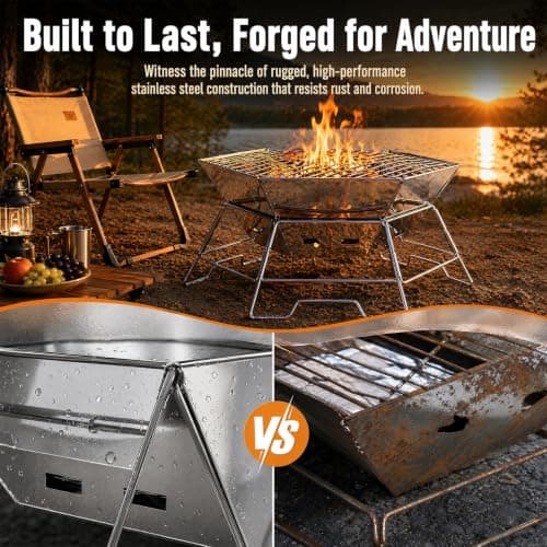 Portable Charcoal BBQ Grill for Camping,Stainless Steel Fire Pit Grill — view 6