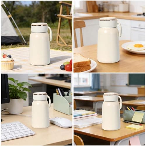 YiZhou Small Flask 300ml(10oz) | Insulated Travel Mug | Mini Flask for Hot Drinks | Leakproof & Portable Pocket Cup for Commutes, Office, Travel, Keeps 6 Hours Hot/Cold (White) — view 6