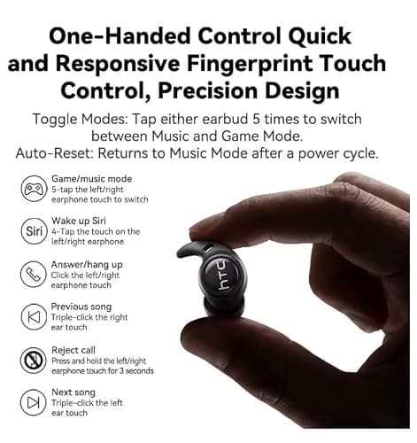 HTC NE76 Mini Sleep Earbuds for Side Sleepers, 3g Low-Profile Bluetooth 6.0 Wireless Earphones with AI Translation and USB-C Charging Case, Black — view 3