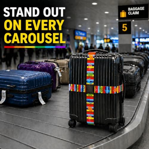 Luggage Straps for Suitcases 2 Pack, Adjustable Suitcase Belt 106–196 cm, Bright Pattern Travel Luggage Strap for Easy Identification, Heavy Duty Polyester with Quick Release Buckle (Dino Junior) — view 2