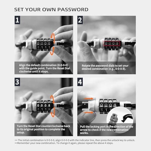 UP Security Combination Lock D Ring with Retractable Cable, 4 Digit Combo Lock for Helmet Safe, Backpack, Luggage Anti-Theft, Stroller, Scooter, Gym Locker, Fence, Travel, Outdoor Use (D Ring, Black) — view 5