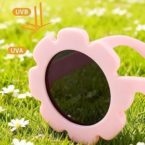 Baby Sunglasses with Strap, Flexible Polarized Baby Sunglass, UV400 Protection Cute Flower Design Glasses, Adjustable Strap for Outdoor Summer Travel Beach for Infant BabyGirl Age 0-24 Months(Pink) — view 4