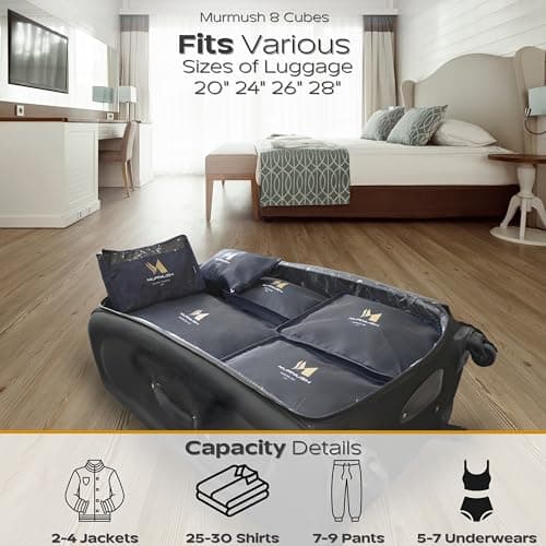 Murmush Black Packing Cubes for Suitcases [8-Pcs + 2 Perfume Atomizers], Eco-Friendly Travel Packing Cubes for Backpack with YKK Zips, Durable 300D Oxford Fabric, travel cubes for suitcases — view 6