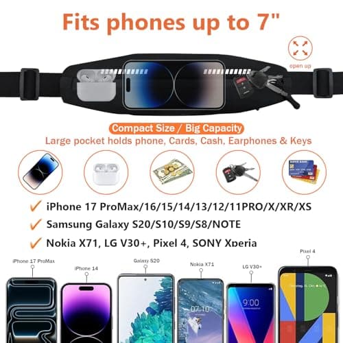 XJUNEYI Running Belt, Invisible Fitness Bum Bag with Reflective, Waterproof Phone Pouch for 7", Bounce-Free Fit Waist Pack for Gym, Jogging, Hiking, Cycling, Ultra-Light Sports Waist Bag for Men Women — view 2
