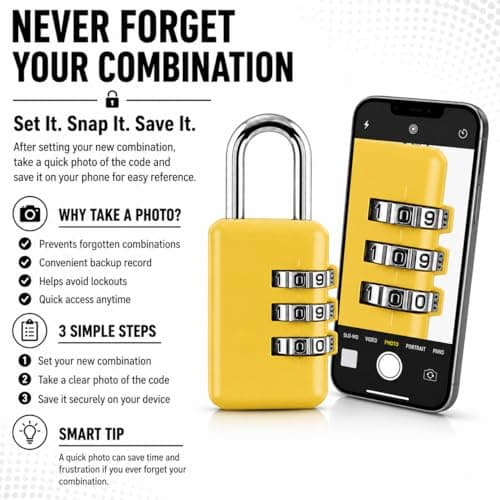 Travel Padlock Combination Padlock 3 Digit Security Lock Heavy Duty Keyless Padlock for Suitcases Luggage Gym Lockers Backpacks & Travel Bags Lock Assorted Colour (Pack of 1) — view 3