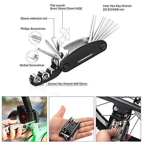 Bike Tyre Repair Tool Kit - DAWAY A35 Bicycle Frame Bag with 120 Psi Mini Pump, 16 in 1 Multi Tools, Tyre Levers & Self Adhesive Tube Patch, Practical Gift — view 4