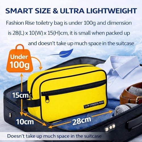 Water-Resistant Toiletry Bag for Men & Women - Lightweight Travel Wash Bag with Multiple Compartments, Compact Dopp Kit Cosmetic Organizer, Durable Nylon Shaving & Makeup Storage Case (Yellow) — view 5