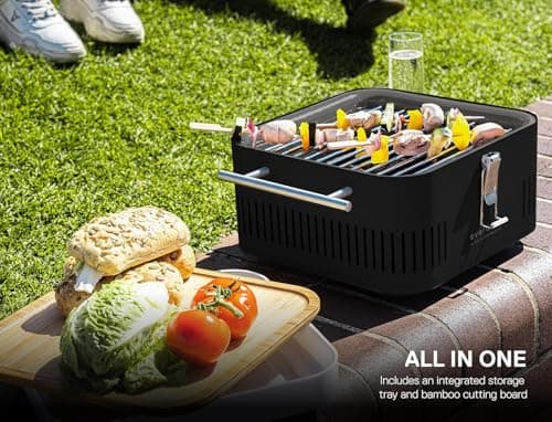 Everdure by Heston Blumenthal Cube Portable Charcoal BBQ Grill – Compact Travel Barbecue with Bamboo Tray, Chrome Rack, Porcelain Enamel Firebox & Cool Touch Handles – Outdoor Camping BBQ in Orange — view 5