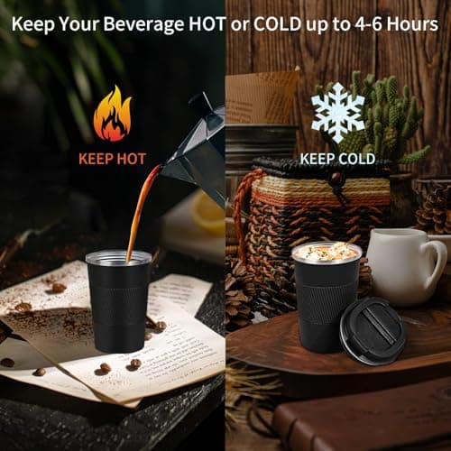 KANGSIT Travel Mug, Insulated Coffee Cup, Black, 380ml — view 4