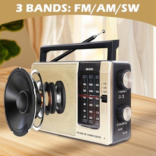 Portable Radio FM AM, Radio Battery Operated & AC Power, Suitcase Radio for Seniors, Medium Wave Radio, Small Radio with Speaker, Simple Senior Radio, Portable Radio for Kitchen & Bedroom — view 5