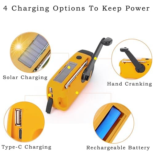 NNOOAADIO Wind Up Solar Hand Crank Radio, 2000mAh SOS Alarm for Camping — view 3