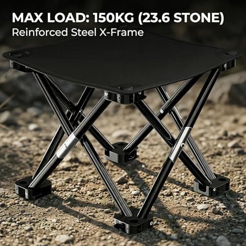 HOUSLUX Folding Stool Foldable Stool Collapsible Stool Camping Stool, Folding Stool with Stable Feet and Carry Bag, 33 * 33 * 33cm, for Picnics Fishing Watching Games (Black) — view 5