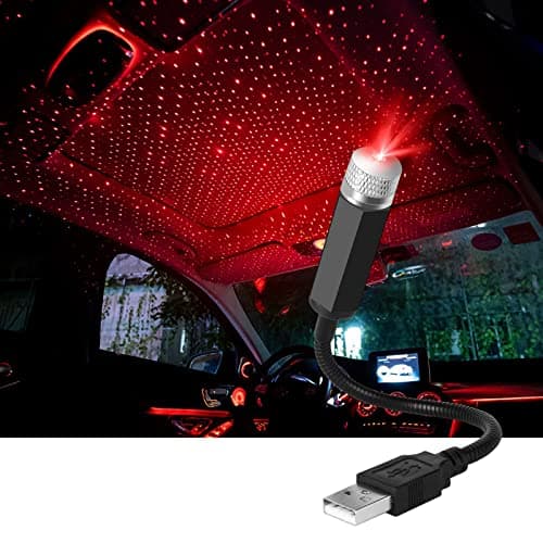 URAQT Mini LED Starlight Projector - Adjustable USB Car Roof Light for Car/Home/Party, Multiple Modes, Plug and Play (Red)