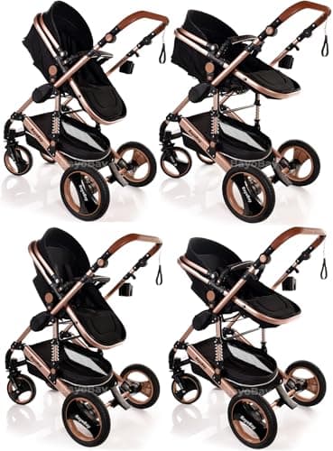 Baby Pram & Pushchair Travel System 3 in1 with Car Seat - Lightweight Folding Buggy Stroller for Newborns 0-36 Months (Black - Silver Frame) — view 6