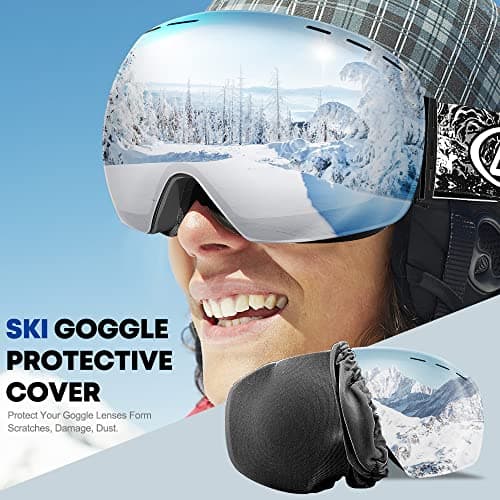 HIYAA Ski Goggles Anti Fog UV400 Protection Double Layer Spherical Anti-Glare Lenses Snow Snowboard Skiing Goggles for Men Women Youth - Silvery, One Size — view 2