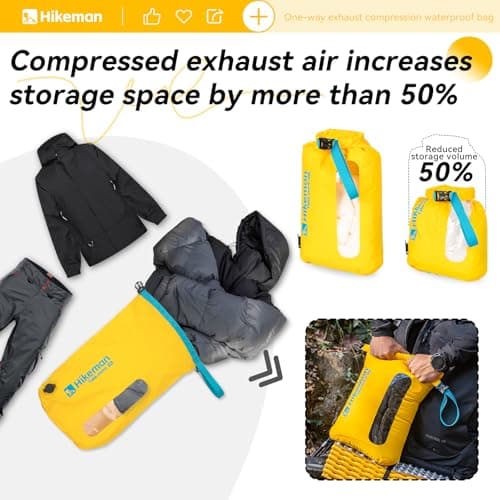 HIKEMAN Ultra Waterproof Dry Bag - Air-Release Waterproof Compression Bag,Dry Compression Sacks for Kayaking Hiking Swimming Camping Canoeing Boating Fishing Clothes Organizer(Yellow,12L) — view 2