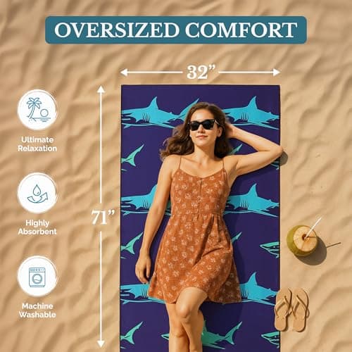 Casa Platino 6-Pack Oversized Beach Towels – 71"x32" Lightweight, Sand-Free Microfiber – Quick-Dry, Double-Sided Printed Towels for Pool, Swim, Travel, Camping & Beach Essentials – Lucky Bay — view 3