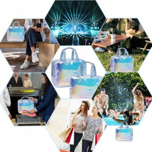 Clear Star Print PVC Cosmetic Bag, Waterproof Travel Makeup Pouch, Portable Wash Bag Women, Purple Transparent Clear Toiletry Bag with Handles — view 5