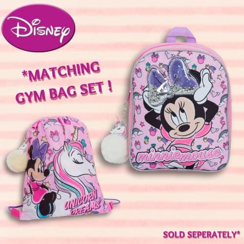 Disney Minnie Mouse Girls Backpack with Glitter Sequin Bow Kids School Toddler Nursery Lunch Bag Junior Rucksack Book Carry On with Unicorn Pom — view 5