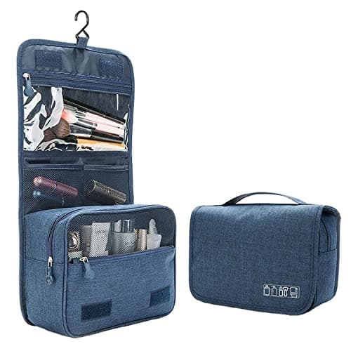Hanging Travel Toiletry Bag, YYGOJOY Folding Travel Wash Bag, Portable Makeup Cosmetic Organizer, Waterproof Bathrooom Shower Bag with Hook for Men Women Kids (Navy Bule) — view 2