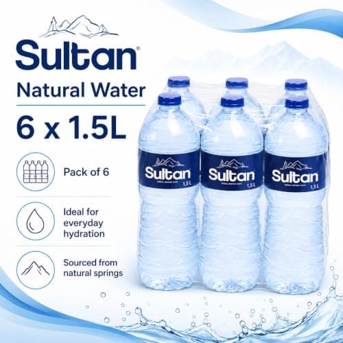 Sultan Natural Water 6 x 1.5L, Still Bottled Water Multipack, Large Family Pack, Natural Spring Water, Ideal for Home, Office, Gym, Travel, Events & Everyday Hydration — view 2