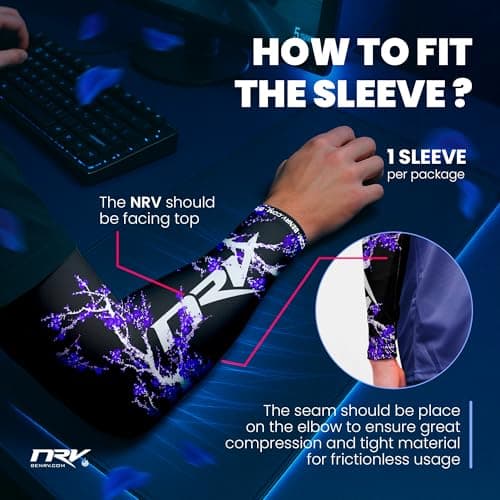 NRV Dark Sakura Gaming Esports Cuff - Comfort Compression & Control - Anti-Friction - Stylish Japanese Design - Black & Purple - Sizes S to 3XL, purple, XL — view 4