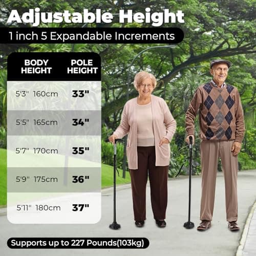 Walking Stick with LED Light, Ohuhu Folding Walking Sticks for Women & Men, Walking Cane with Strap and Carrying Bag, Adjustable Height Lightweight Portable, for Seniors — view 3